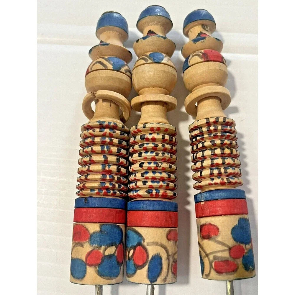French Metal Wood Skewers Meat BBQ Sweet Stick Candy Kabab Grill Tool Vintage